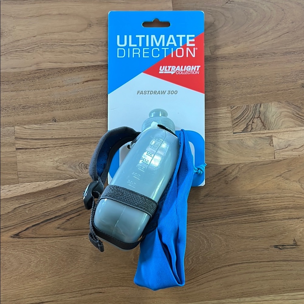 Blue and Gray Handheld Water Bottle with Ergonomic Strap